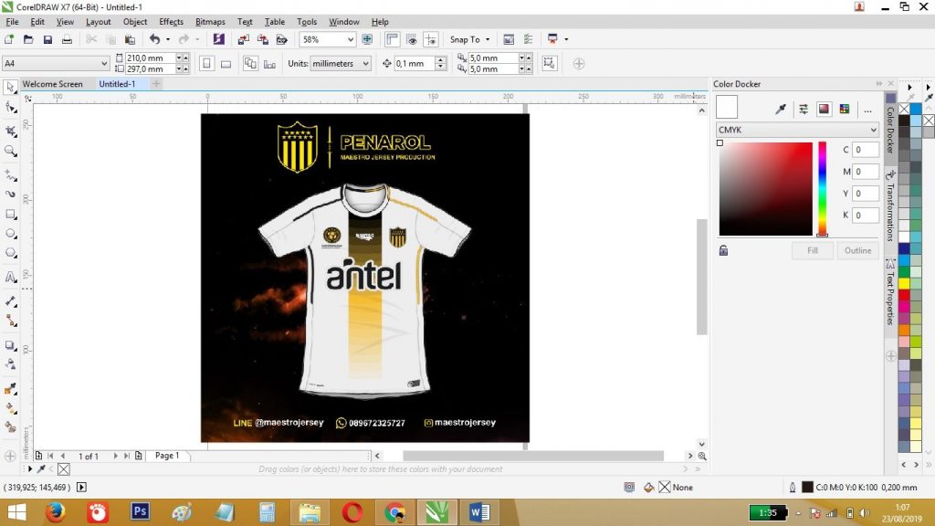 Aplikasi desain baju futsal di Laptop